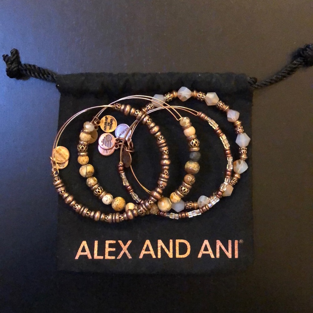 ALEX AND ANI Gold Beaded Bangles Set of Four